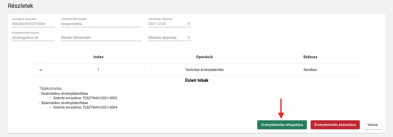 NAV Online Számla érvénytelenítés elfogadása