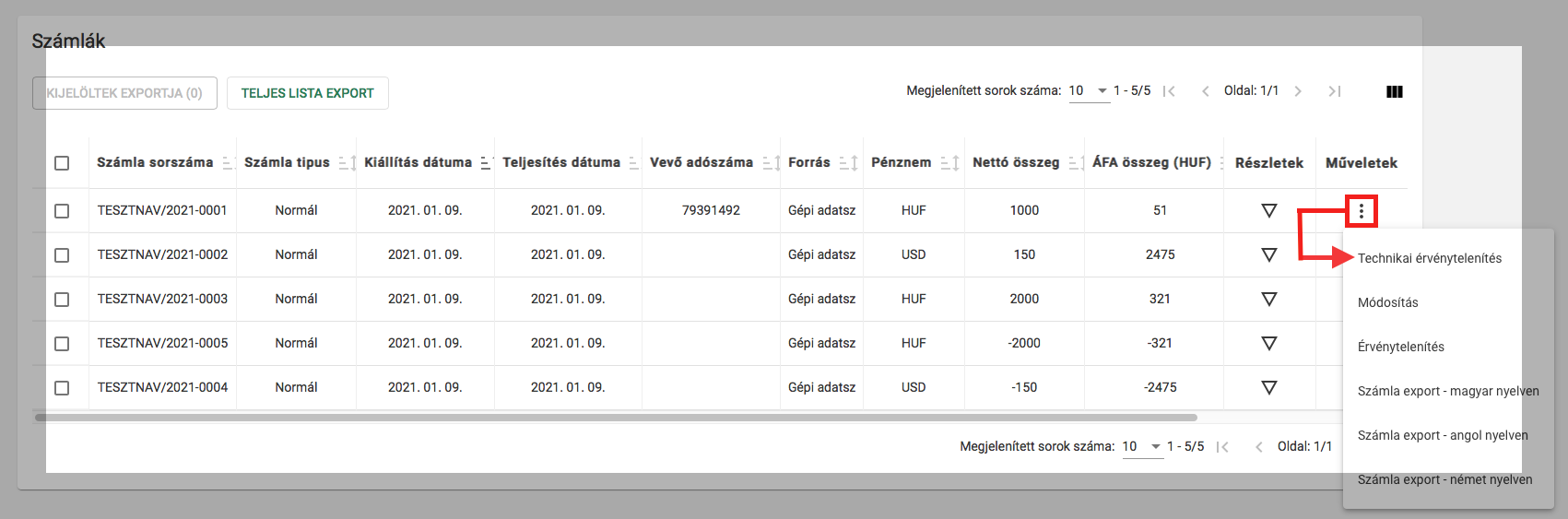 NAV Online Számla kimenő számlák