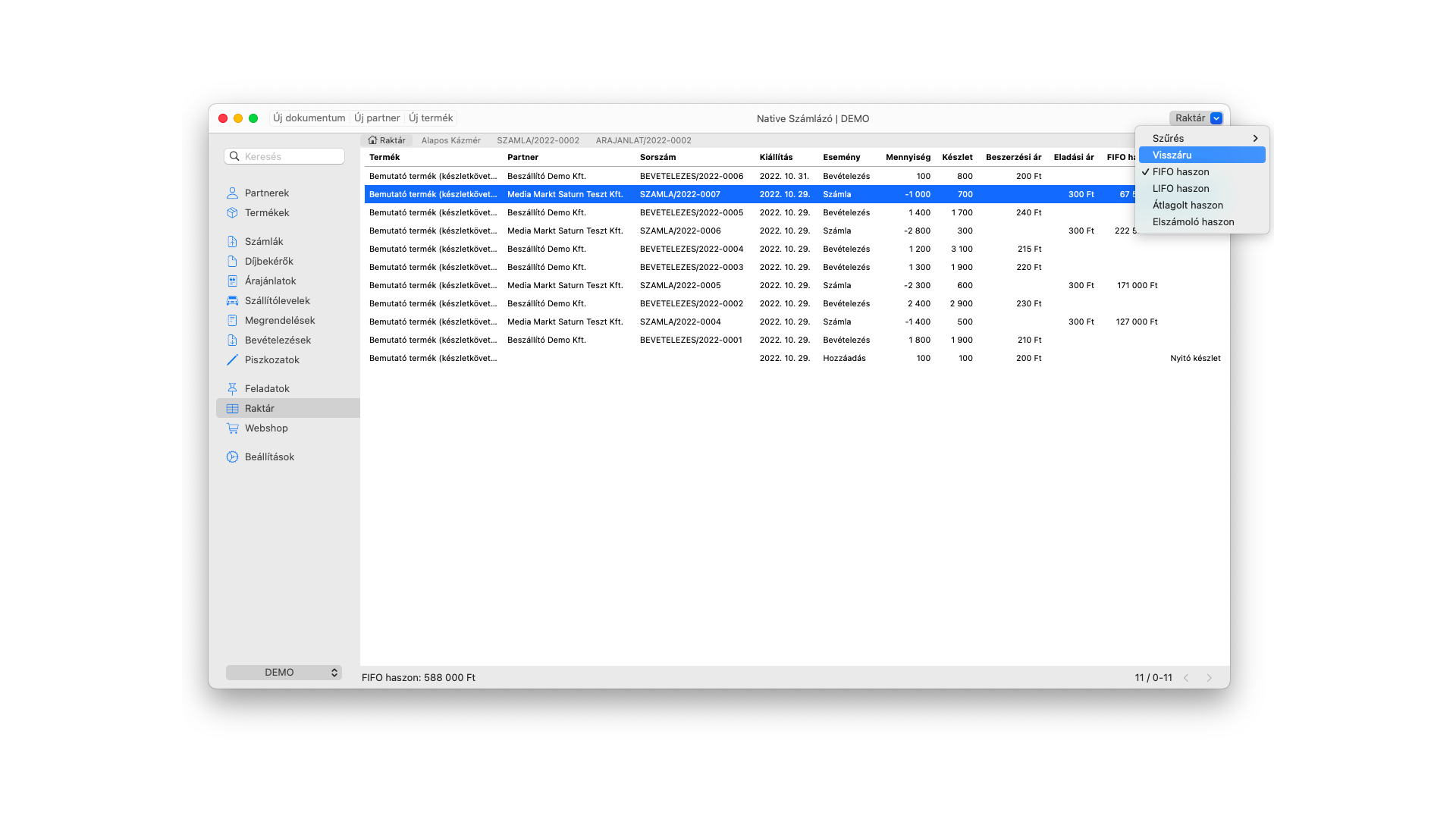 Raktár műveletek (macOS)
