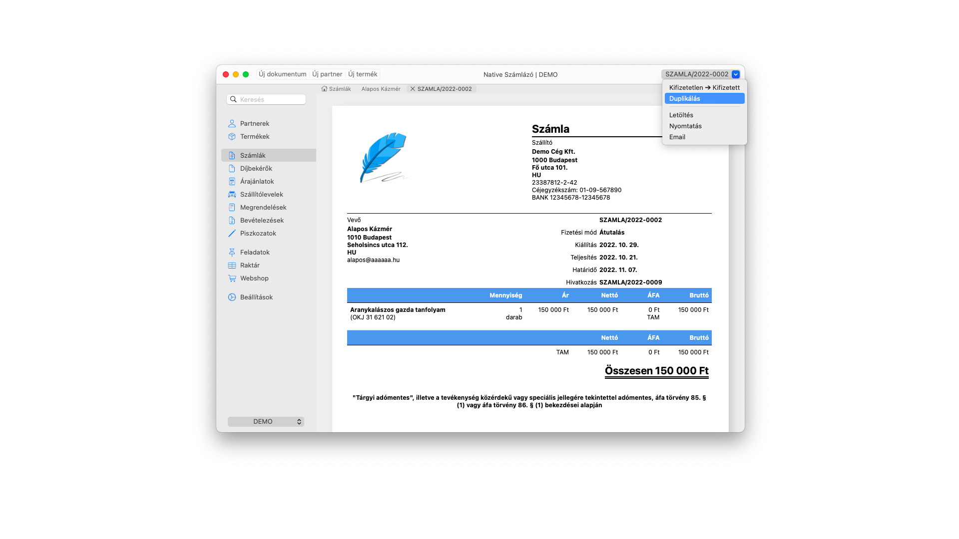 Számla műveletek (macOS)