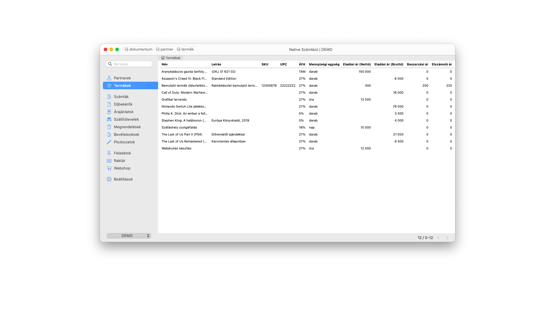 Terméklista (macOS)