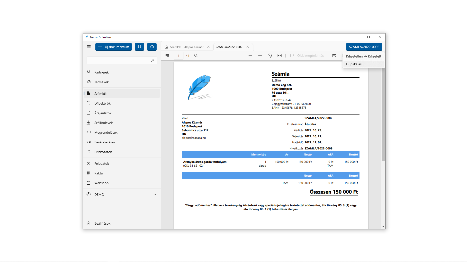 Számla műveletek (Windows)
