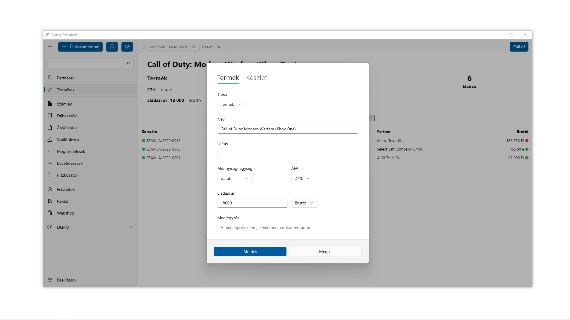 Termék adatlap (Windows)