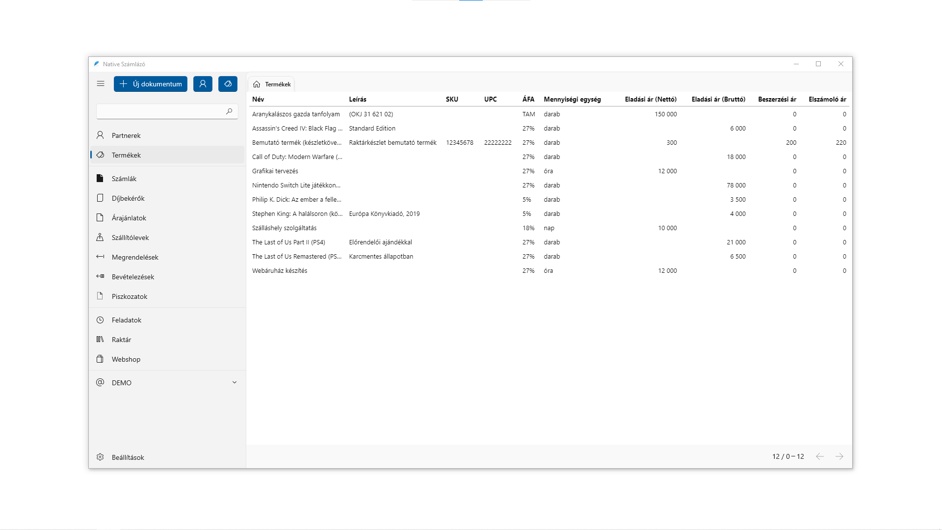 Terméklista (Windows)